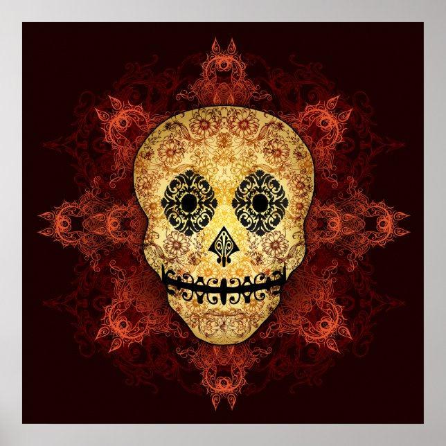 Skriv ut utskriften för Ornate Flame Sugar Skull Poster (Framsidan)