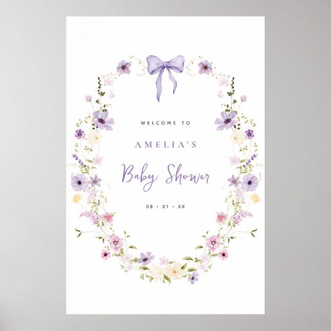 Skriv ut välkomstskylt för baby shower med rosett poster (Framsidan)