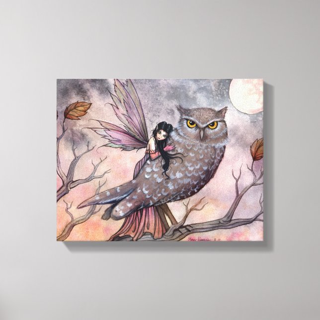 Skriv ut vänskap Fairy and Uggla Wrapped Canvas (Framsida)