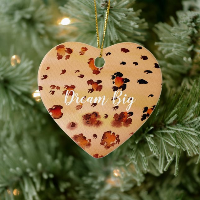 Skriv ut vattenfärgen Peach Orange Leopard Julgransprydnad Keramik (Träd)