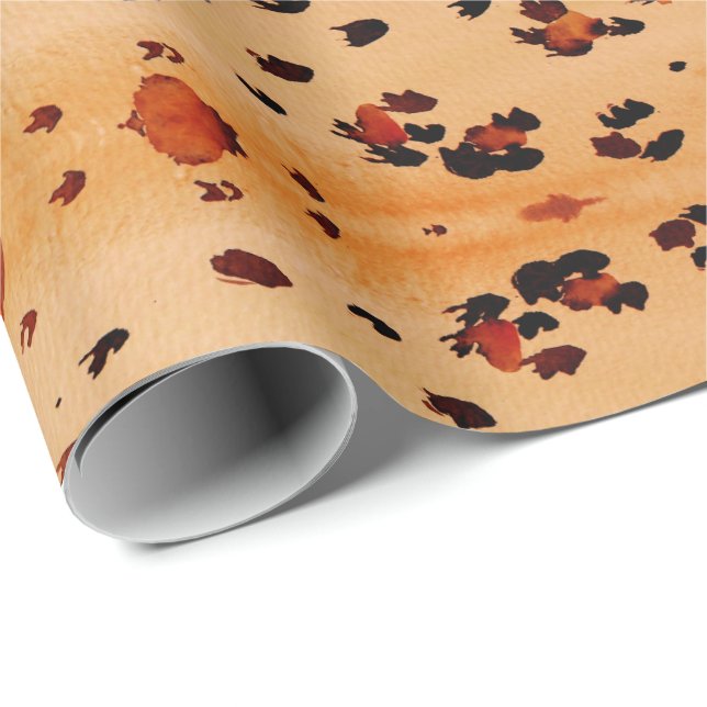 Skriv ut vattenfärgen Peach Orange Leopard Presentpapper (Rullad Hörn)