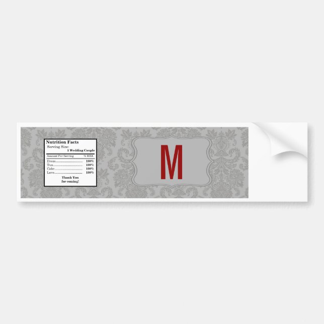 Skriv ut vattenflaska-etikett Modern Grått Damask  Bildekal (Framsidan)
