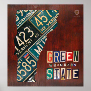 Skriv ut Vermont License Plate Karta Poster