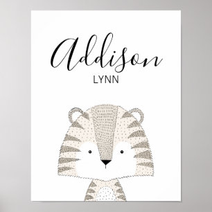 Skriv ut Vilda djur Tiger Baby Namn Nursery Skriv Poster