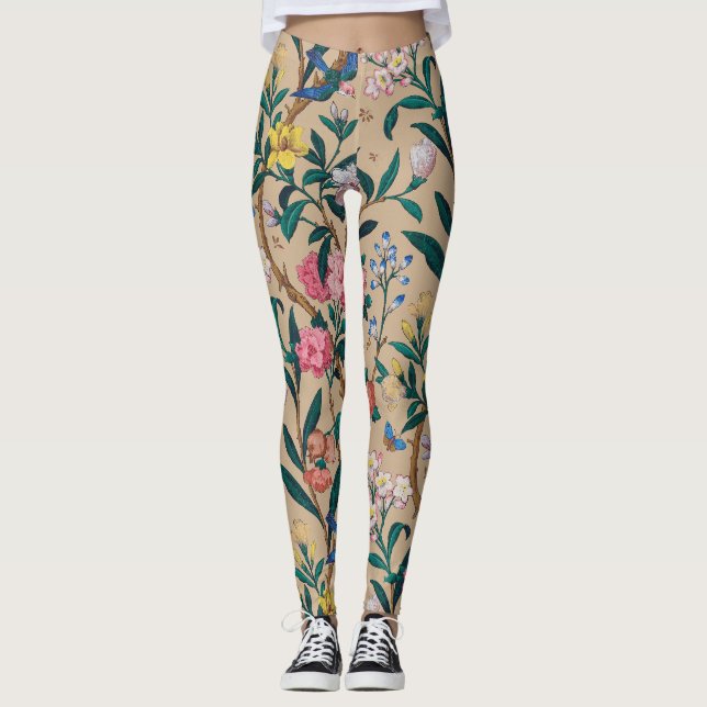 Skriv ut vintage Blommigt Leggings (Framsida)