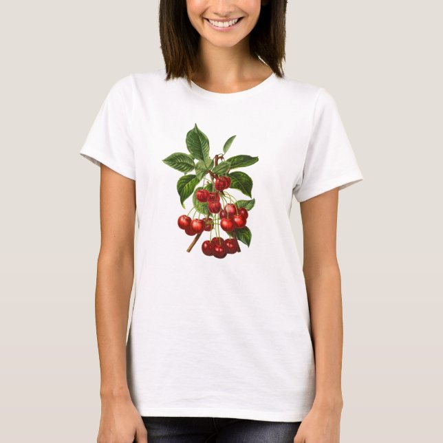 Skriv ut vintage botaniska rödkörsbär t shirt (Framsida)