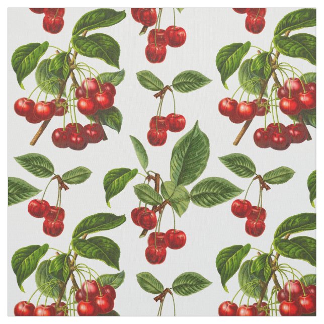 Skriv ut vintage botaniska rödkörsbär tyg (Provkarta)