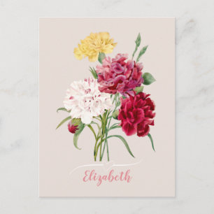 Skriv ut vintage Carnation Flowers Vykort