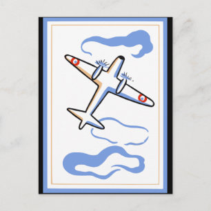 Skriv ut vintage flygplan vykort