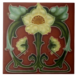 Skriv ut vintage för keramisk Blommigt Art nouveau Kakelplatta