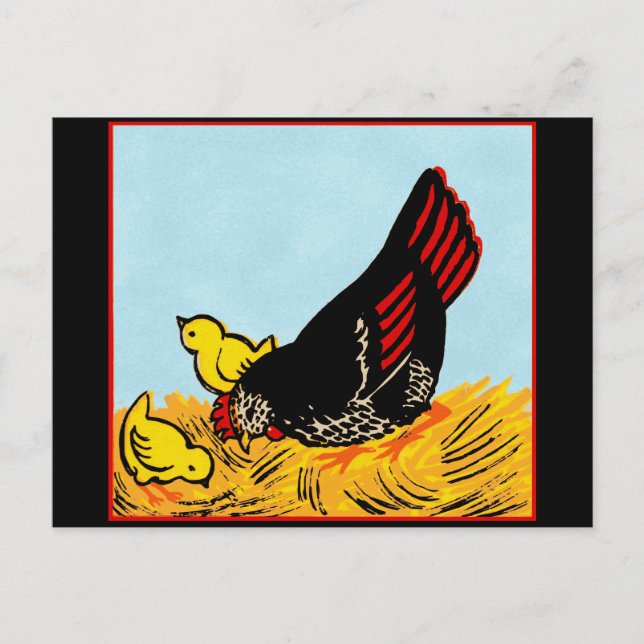 Skriv ut vintage Hen och Chickar Vykort (Framsida)