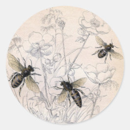 Skriv ut vintage honungsbee Art Runt Klistermärke