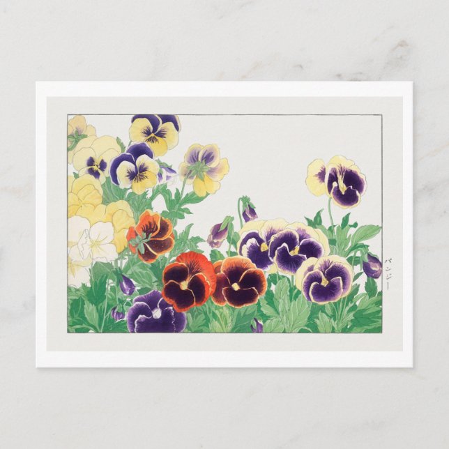 Skriv ut vintage japansk Pansy Woodblock Vykort (Framsida)