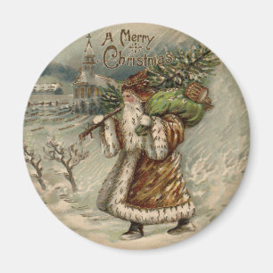 Skriv ut vintage Jultomten Art Julgran Magnet