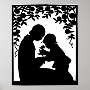 Skriv ut vintage Mor och underordnad Silhouette Poster