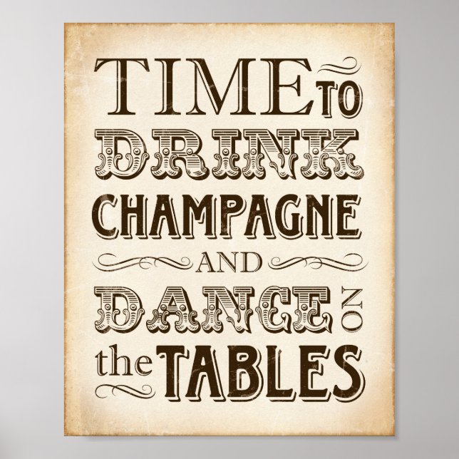 Skriv ut Vintage Party DRINK CHAMPAGNE-signatur Poster (Framsidan)
