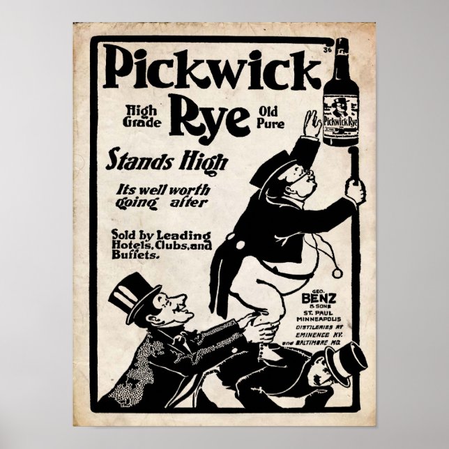 Skriv ut vintage Pickwick Rye Old Liqour Poster (Framsidan)