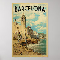 Skriv ut Vintage resor Retro Spain Poster Barcelon