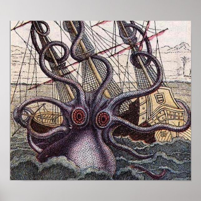 Skriv ut vintage Sea Monster Poster (Framsidan)