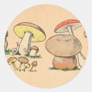 Skriv ut vintage svamprum runt klistermärke