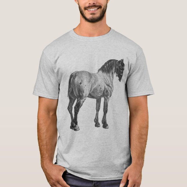 Skriv ut vintage utkast till häst t-shirt (Framsida)