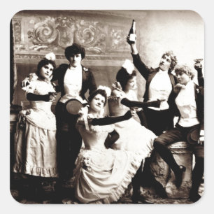 Skriv ut Vintagen Party Girls Fyrkantigt Klistermärke