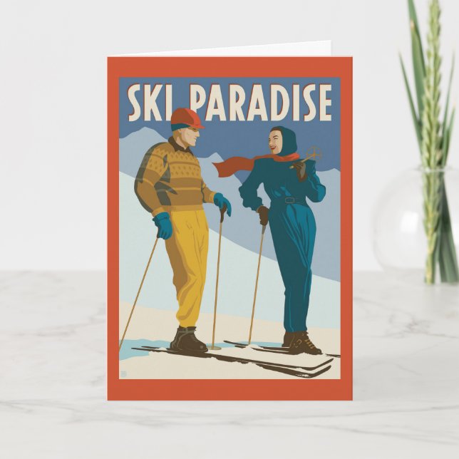 Skriv ut Vintagen Ski Paradise Kort (Framsida)