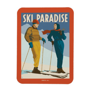 Skriv ut Vintagen Ski Paradise Magnet
