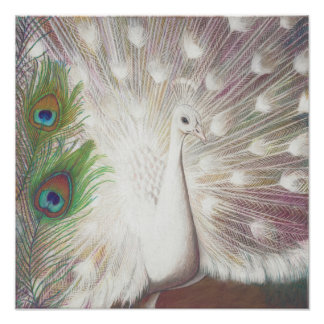 Skriv ut vit bock och Grönt Peacock Feather Art Sk Fototryck