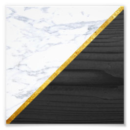 Skriv ut vit marble Guld och svart Wood Photo Prin Fototryck