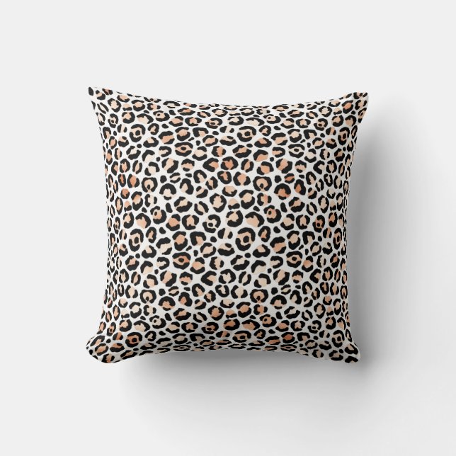 Skriv ut vit persikofärgad svart leopard           kudde (Framsida)