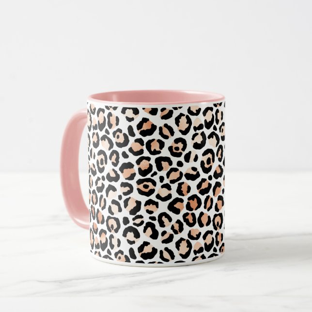 Skriv ut vit persikofärgad svart leopard         mugg (Framsida vänster)
