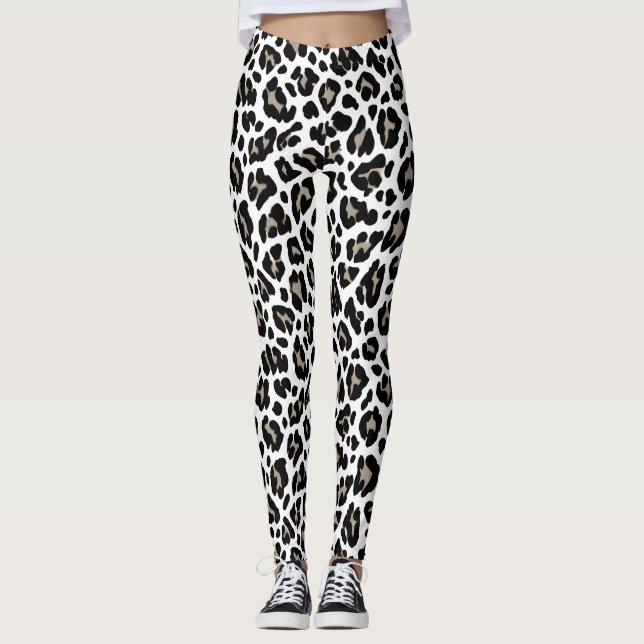 Skriv ut vitt och svart leopard leggings (Framsida)