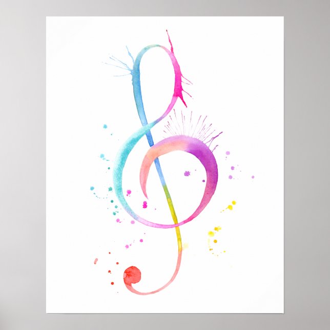 Skriv ut Watercolor Music Note Poster (Framsidan)