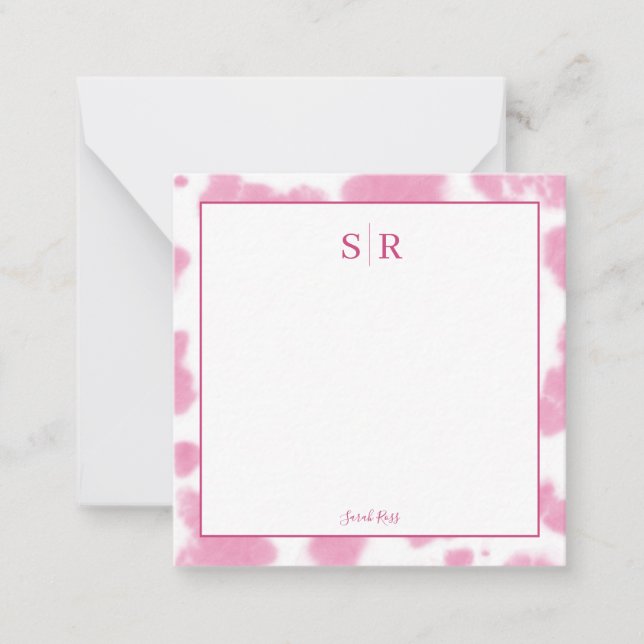 Skriv ut Westernt Rodeo Monogram för Cute Rosa Cow Anteckningskort (Framsida)