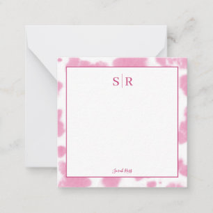 Skriv ut Westernt Rodeo Monogram för Cute Rosa Cow Anteckningskort