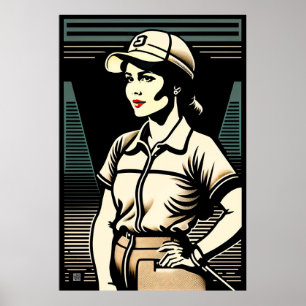 Skriv ut Woman Golfer Woodblock Poster