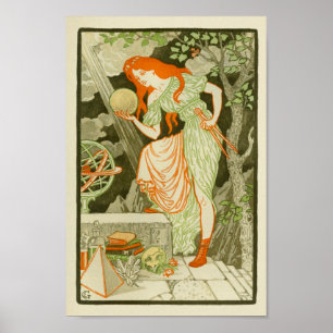 Skriv ut Woman Scientist Globe Pyramid Poster