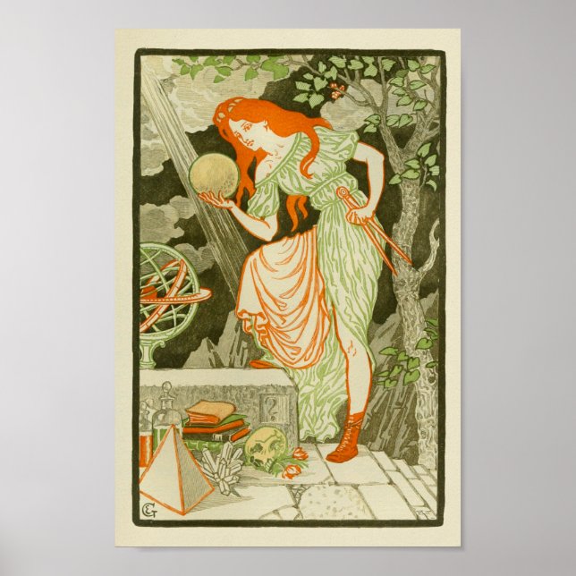 Skriv ut Woman Scientist Globe Pyramid Poster (Framsidan)