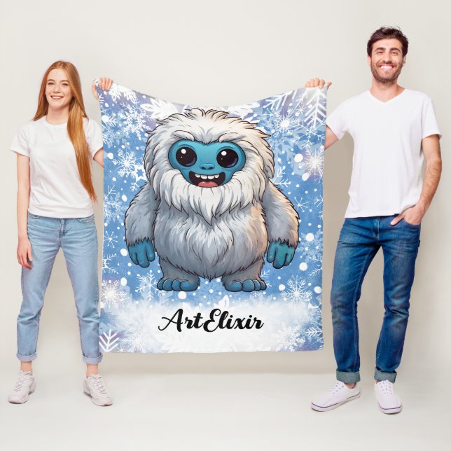 Skriv ut Yeti Cute Kawaii Snöflingor Fleecefilt (På plats)