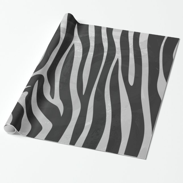 Skriv ut Zebra Black och Light Grått Presentpapper (Utrullad)