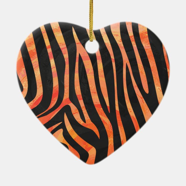 Skriv ut Zebra Black och Orange Julgransprydnad Keramik (Baksidan)
