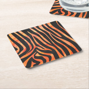 Skriv ut Zebra Black och Orange Underlägg Papper Kvadrat