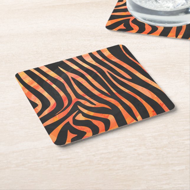 Skriv ut Zebra Black och Orange Underlägg Papper Kvadrat (Vinklad)