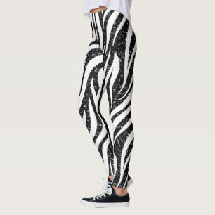 Skriv ut Zebra ränder Black Glitter Vilda djur Leggings
