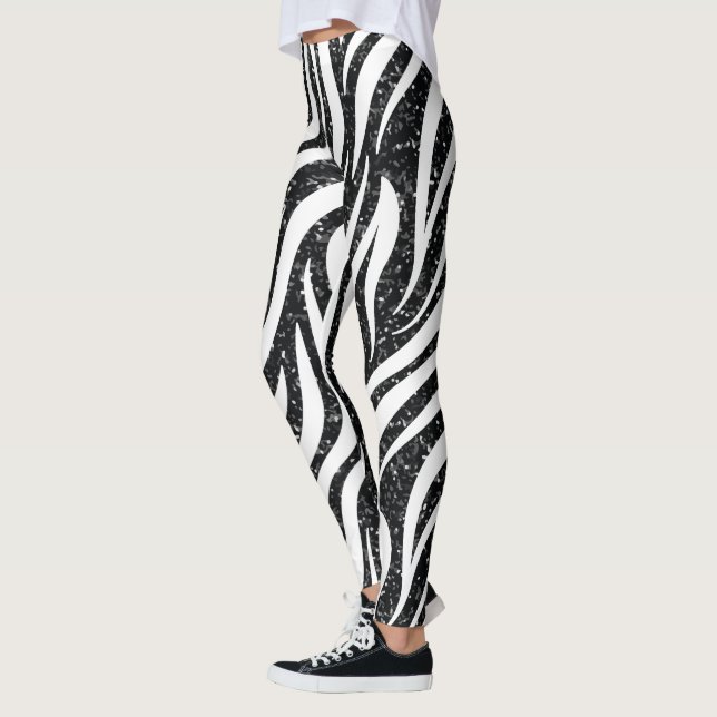 Skriv ut Zebra ränder Black Glitter Vilda djur Leggings (Vänster)