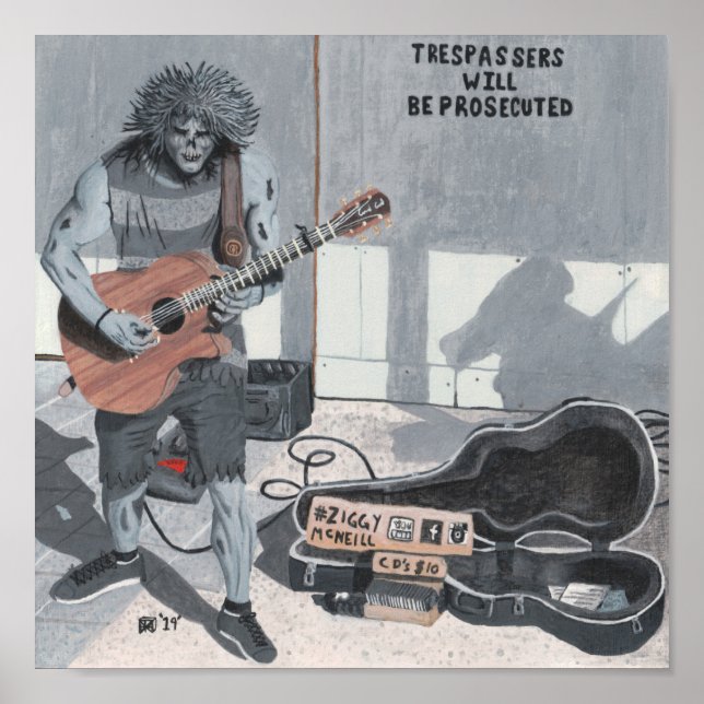 Skriv ut Zombie Guitar Musician Fantasy Wall Art Poster (Framsidan)