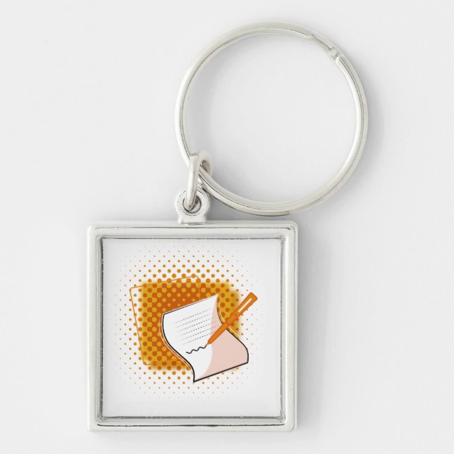 Skriva Älskare Fyrkantig Silverfärgad Nyckelring (Framsidan)