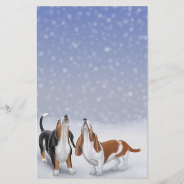 Skriva Basset Hounds Stationery Brevpapper (Framsida)