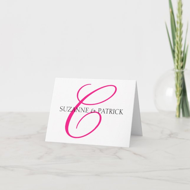 Skriva c-monogramen Notecard (shock rosa/svarten) Tack Kort (Framsida)